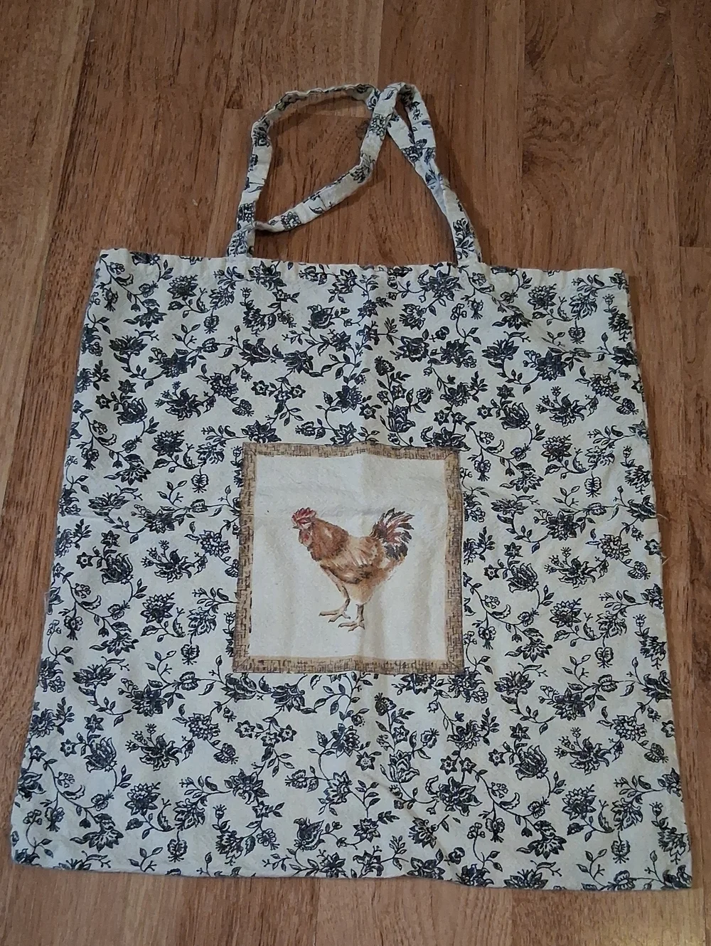 Vintage Floral Rooster Bag, Coffee Mug, Crocheted Coaster